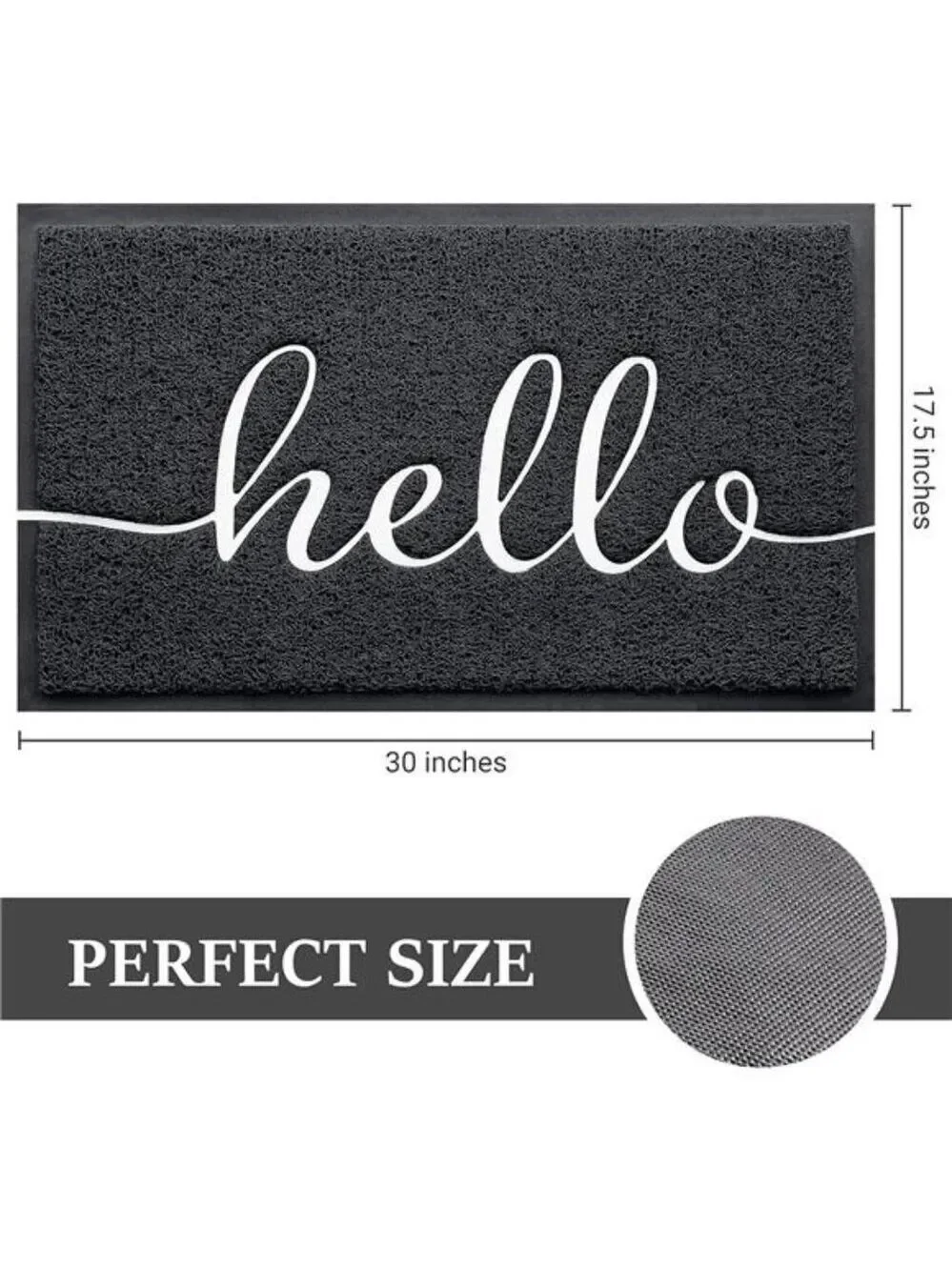 Welcome Door Mat 30x17 Black Outdoor Indoor Low Profile Non Slip Entryway Rug